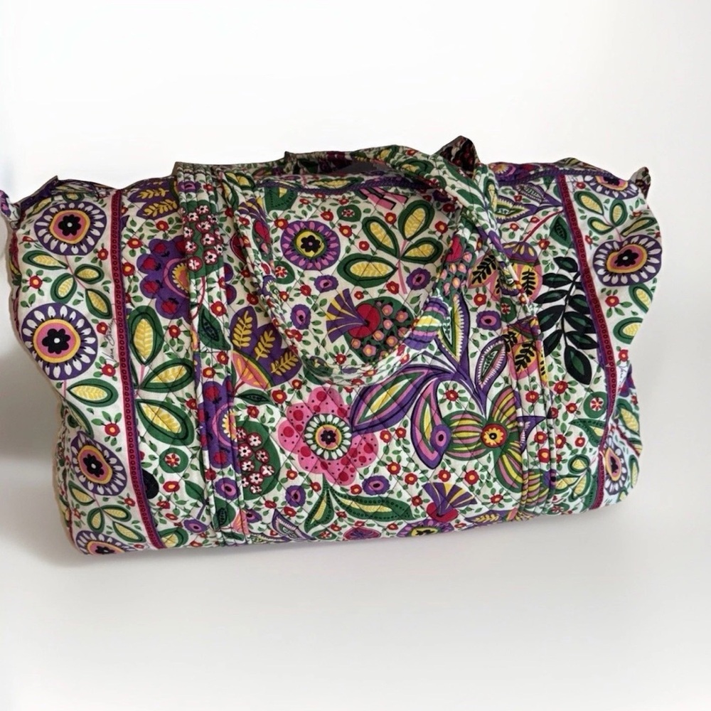 Vera Bradley Viva La Vera Large Floral Cotton Overnight Weekender Bag Excellent!